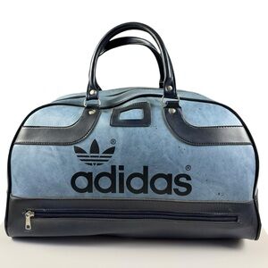 Vintage 70s Adidas Peter Black Boston Bag Blue Hold all Travel Duffle Tote UK